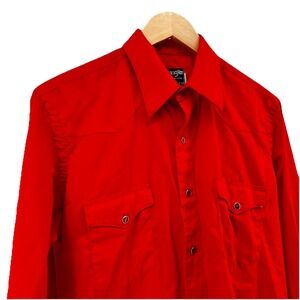 VTG Wrangler Shirt Men's 16x35 Long Tails Red Made In USA Pearl Snaps Western